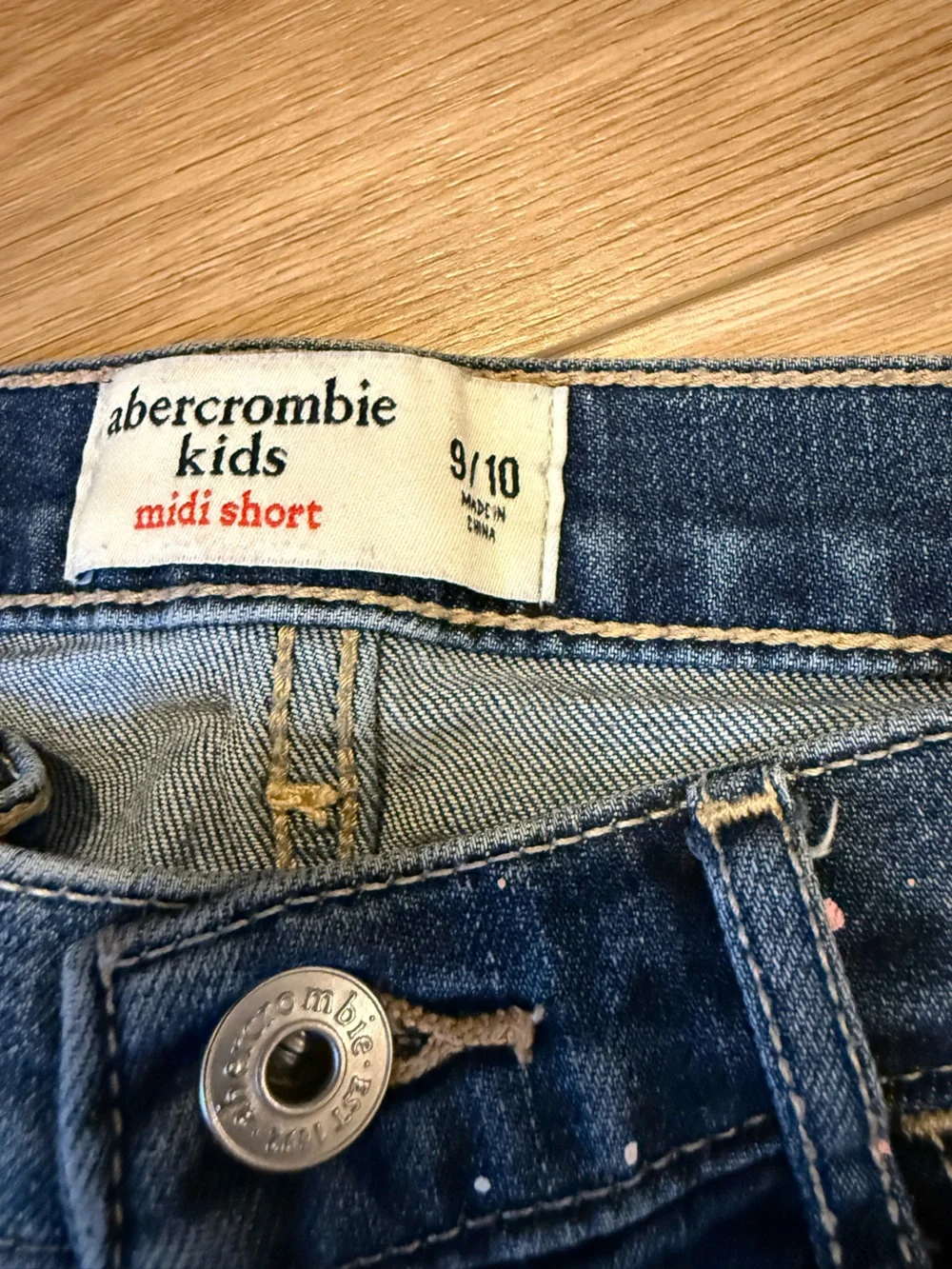 abercrombie kids Blue Denim Boyfriend Jeans with Pink Paint Splatter